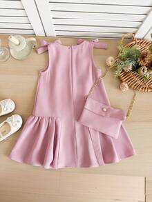 SHEIN LMoss Kids 女童纯色圆领无袖修身连衣裙 - 淺粉色 - 查看 2