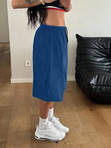 StreetHx Women's Casual Athleisure Summer Solid Color Cargo Shorts With Drawstring Waist Gym Royal Blue - Blue - View 6