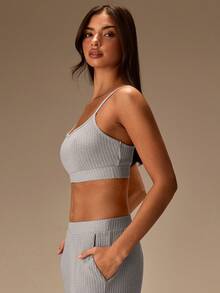 Athîral Women's Summer Simple Light Grey Waffle Knit Camisole Top And Pants 2 Pieces Set Loungewear, Casual 2pcs Lounge - Grey - View 5