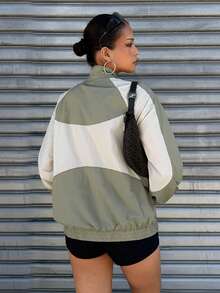 Muchica Chaqueta ligera de nailon de color block y manga raglán para exteriores - Multicolor - Ver 2