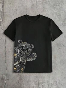 AXEPEAK 男士休闲卡通熊印花短袖T恤和短裤套装 - 彩色 - 查看 3