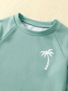 SHEIN 两件套男婴夏季休闲度假绿色长袖泳衣和条纹泳裤套装，适合海滩、泳池、水疗中心穿着。 - 彩色 - 查看 9