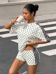 SHEIN Tween Girl Casual Simple Cartoon Pattern Short Sleeve & Shorts 2 Pieces Set Suitable For Summer - Multicolor - View 4