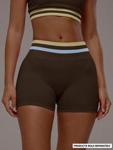Musera Sport Contrast Waistband Scrunch Bum Active Booty Shorts Only Sport Workout Gym Pilates Fitness Daily Girly Casual Hot Sweat - Chocolate Brown - View 1
