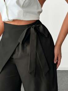 Maweii Quần short nữ cỡ lớn, màu trơn, kiểu dáng thường ngày, có dây rút. - màu đen - Xem 6