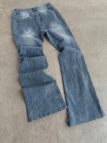 Attitoon Quần jeans ống loe nữ, kiểu dáng thường ngày, chất liệu denim mài, có túi xéo. - Rửa nhẹ - Xem 2