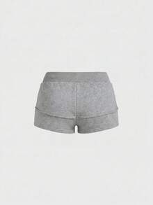 ROMWE Grunge Punk Y2K Retro Distressed Metallic Grommet Lace-Up Super Low Rise Mini Shorts - Light Grey - View 2
