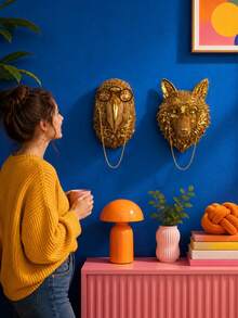 Zazumi 1/2Pcs Resin Wall Hanging Crafts, Golden Fox / Parrot Creative Decor Pendants, Indoor Ornament For Entryway And Living Room - Multicolor - View 5