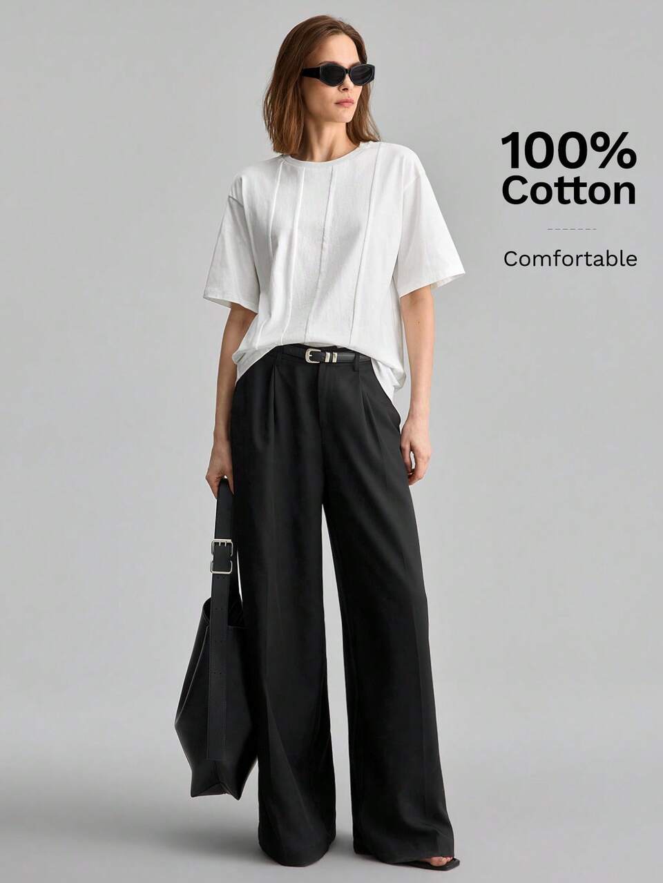 Women's Summer T-Shirt, White Loose Fit Top, 3D Stripe Design, Unisex Casual Modest Basic Occasion, Minimalist Urban Chic, Old Money Fashion Versatile