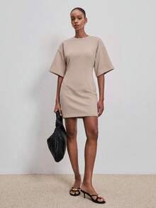 ATUI Studio Casual Daily Fashion White T-Shirt Dress For Women, Summer - Apricot - View 6