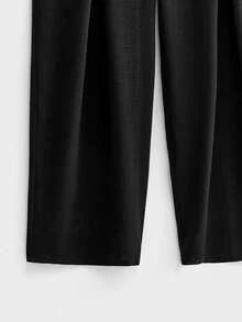 EASEVO Plus Size Men's Solid Color Pleated Pocket Casual Pants - Black - View 6