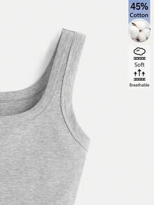 SHEIN BASICS 女款素色時尚百搭圓領短版休閒背心上衣夏季服飾 - 灰色 - 查看 8