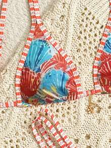 Swim Vcay Spring/Summer Fashion Hot-Selling Printed Striped Lace Design Beach Bikini Set - Multicolor - View 5