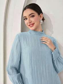 Veilorie Vestido casual, de fiesta y de viaje de unicolor con cuello plisado para mujer - Celeste - Ver 5