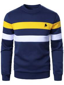Manfinity Homme Men's Fashionable Casual Knight Striped Crew Neck Long Sleeve Sweatshirt Jumper For Men Rugby Long Sleeve For Men Polo Sweater - Multicolor - View 6