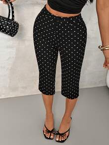 SHEIN PETITE Quần skinny dài 7/8 chấm bi đen kiểu Old Money mùa hè mới, thích hợp mặc thường ngày và đi làm. - màu đen - Xem 1