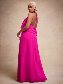 Vixey Đầm maxi xếp tầng bồng bềnh cổ yếm, chất liệu chiffon dày dặn, có lớp lót toàn bộ. - Màu Hồng Tươi - Xem 2