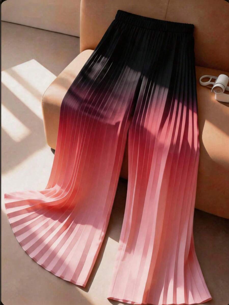 GlowEve CURVE 大码女式优雅褶皱渐变直筒阔腿裤,适合日常通勤、外出和度假穿着 - 彩色 - 查看 1