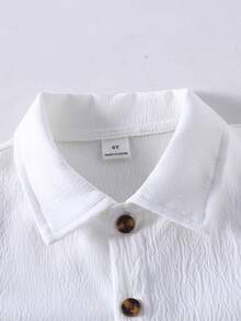 SHEIN Bộ đồ hè mới kiểu hải quân kẻ sọc cho bé trai, áo sơ mi ngắn tay và quần short màu xanh dương và trắng tươi mát, kiểu dáng sinh viên. - Xanh và trắng - Xem 5