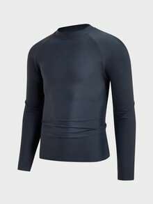 HIMLAND Camiseta de protección solar de unicolor y ajuste ceñido con alta elasticidad para hombres - Gris Claro - Ver 3