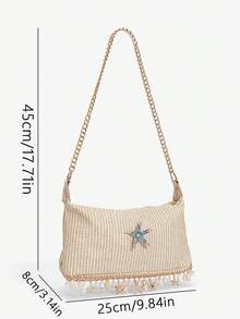 Viva Strut 1 chiếc túi đeo chéo kiểu dáng nghỉ dưỡng màu kaki bằng chất liệu PU, trang trí hình ngôi sao và vỏ sò, kiểu túi xách đi biển đảo nhiệt đới, lý tưởng cho du lịch mùa xuân hè và trang phục nghỉ dưỡng. - Màu G - Xem 2