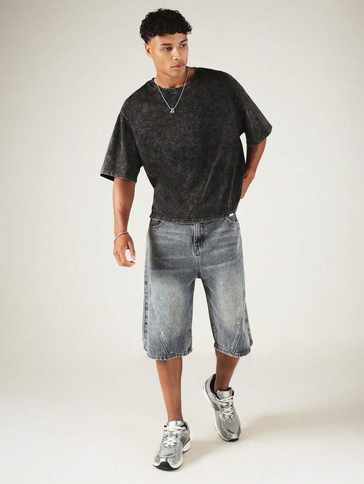 Camiseta de cuello redondo oversize con lavado ácido y estampado vintage de todo el tono en estilo streetwear
