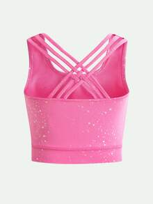 SHEIN 2件套女童纯色针织吊带背心和短裤运动服套装 - 玫紅色 - 查看 15