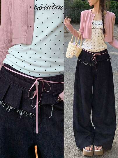 DAZY Quần jeans nữ kiểu Hàn Quốc, chất liệu denim mài, kiểu dáng thường ngày, phù hợp cho mọi mùa.
