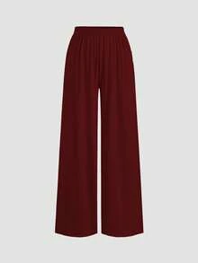 Sweetra Setelan 2 Potong Wanita Modis Terbaru: Atasan dan Celana Panjang dengan Bahu Asimetris, Warna Polos, dan Desain Pas Badan - Burgundy - View 5