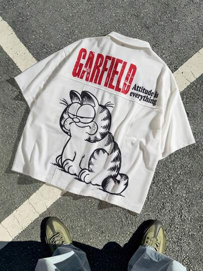 GARFIELD | SHEIN Men's Casual Cartoon Letter Print Shirt, Summer
