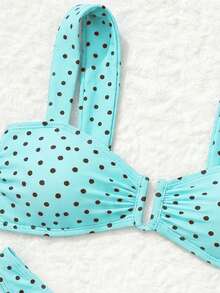 Bonvoyette Summer Bestselling Polka Dot Pattern Design Fashionable Beach Bikini Set For Girls - Mint Green - View 7