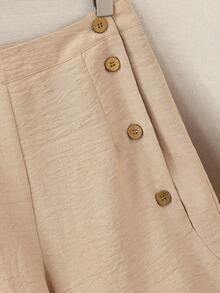 Elenzga Women's New Casual Wide Leg Pants, Textured Linen-Like Fabric, Button Decor, Khaki Color, Suitable For Daily, Vacation, Commute, Spring & Summer, Wide Leg Pants - Khaki - View 5