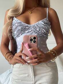 CovetEZ Women's Blue Polka Dot Print Casual Cute Camisole Top Vacation Summer - Grey - View 6