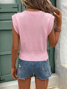Women's Casual Pink Color Padded Cropped Tank Top - Pink - View 2