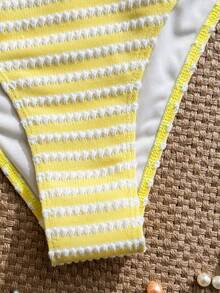 Swim Vcay Women's Striped Contrast Color Ring Buckle Bikini Set, Swimwear - Yellow - View 7