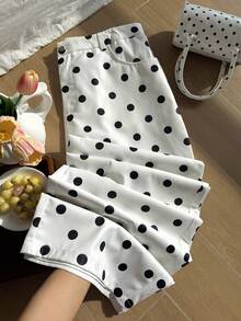 Plus Size White Herringbone Retro Polka Dot Suit Trousers - White - View 3