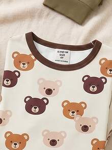 [Ngẫu nhiên 2 bộ] Bộ 6 món quần short ngắn tay cổ tròn kiểu hoạt hình màu xám, trắng, xanh bạc hà in hình gấu Koala và sọc kỹ thuật số, chất liệu co giãn, ôm sát, thoải mái cho bé trai, thích hợp cho mùa xuân/hè. - Nhiều màu - Xem 3