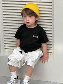 DAZY Toddler Boys' Round Neck Washed Korean Street Style Short Sleeve Top, Summer - Black - View 7