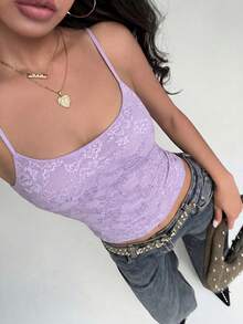 Aloruh Áo hai dây gợi cảm phối ren và sequin mới dành cho nữ, phong cách đường phố. - Màu tím - Xem 6