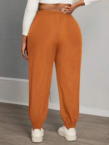 SHEIN PETITE CURVE Plus Size Drawstring Waist Pants, Jogger Pants, Loose Fit - Orange - View 2