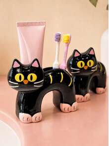 Joivida 1Pc Ceramic Toothbrush Holder, Black Cat Cartoon Toothbrush Holder, High Aesthetic Storage Rack For Bathroom, Ideal As Toothpaste And Washing Storage Base For Couples And Home Use - Multicolor - View 10
