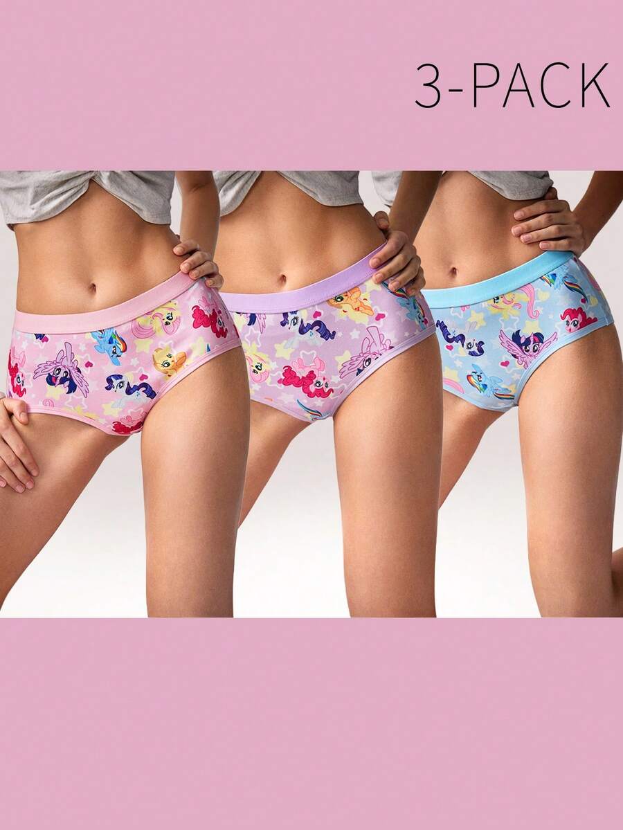 My Little Pony X SHEIN Bộ 3 chiếc quần lót nữ in hình ngựa hoạt hình dễ thương, thoải mái. - Nhiều màu - Xem 1