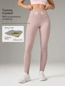 OutZeal Women Sports Leggings Gym Workout Pilates Soft Stretch Tummy Control With Pockets Active Bottoms - Pink - View 2