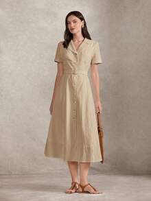 Briarwyn Women's Fashion Solid Color Single-Breasted Waist Belt Long Dress - Khaki - View 5