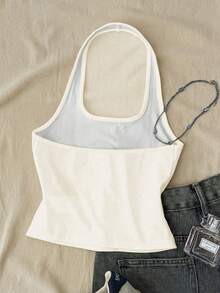 Parte superior de tirantes larga y casual de color blanco para niñas preadolescentes, adecuada para el verano - Blanco - Ver 2
