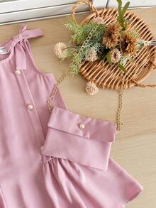 SHEIN LMoss Kids 女童纯色圆领无袖修身连衣裙 - 淺粉色 - 查看 5