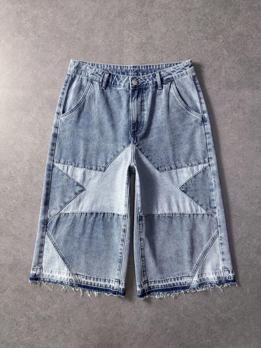ROMWE MEN Street Life Quần jean denim in họa tiết thường ngày dành cho nam - Màu xanh lam - Xem 1