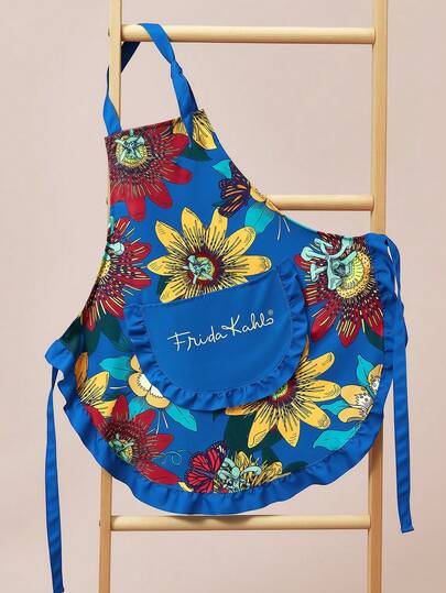 Frida Kahlo X SHEIN 1 chiếc tạp dề in hình hoa và hình người, dùng cho việc làm bánh, nấu nướng, dọn dẹp, làm quà tặng.