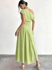Firerie Đầm chữ A lệch vai thanh lịch dành cho nữ, thích hợp cho các lễ hội âm nhạc. - màu xanh lá - Xem 2