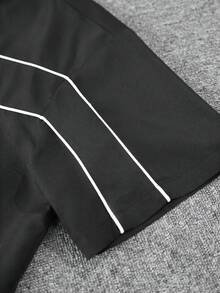 PAVTROS Bộ áo sơ mi ngắn tay và quần short in họa tiết kẻ sọc dành cho nam. - màu đen - Xem 4